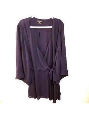 City Chic Navy Blue Asymmetrical Wrap Tunic Top Kimono Sleeve Sz XXL EUC
